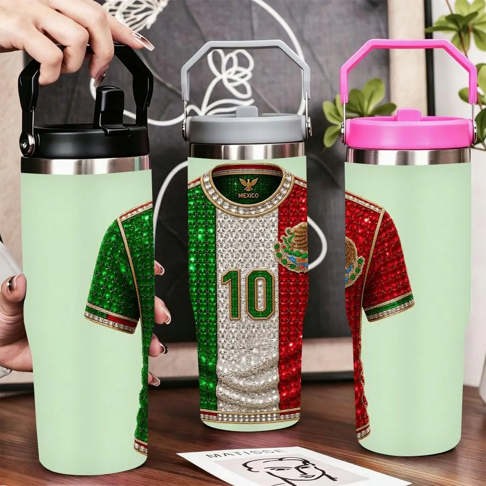 Mexico 10 green white red emblem Stainless Steel Tumbler with Lid & Straw | 40oz 30oz 22oz 20oz 12oz Double Wall Vacuum Insulated Cup, Keeps Cold & Hot, Leak Proof BPA-Free Travel Mug for Gym Office Car