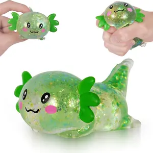 Axolotl Squishy Stress Ball, Soft TPR Slow Rising Squeeze Toy, Cute Axolotl Fidget Toy for Stress Relief, Anxiety Calming Sensory Toy for Kids Adults(Green Lie Axolotl)