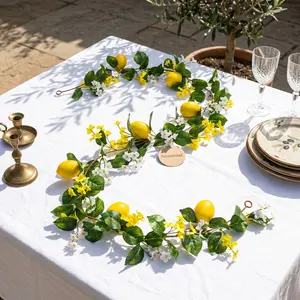 2 Pcs Artificial Lemon Flower Garland Vine, 14 Ft Fake Yellow Lemon Vines Flowers Hanging Floral Garlands Decoration for Room Wall, Flower Themed Party, Wedding Supplies