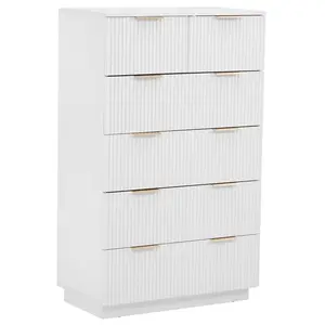 6-Drawer Storage Cabinet Six-Tier Organizer White Wave-Patterned Front Panel for Bedroom Wardrobe or Entryway 28.3x16.1x55.5 Inches