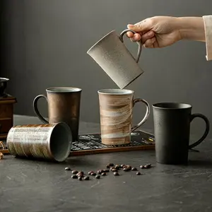 Japanese Style Coarse Ceramic Coffee Cup, Vintage Large Capacity Mug, Home Office Unique Design Water Cup, 1 Pack