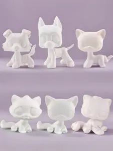 6Pcs Mini White Base Model Figures for Pet Shop DIY, Customizable Blank Molds for Collie, Dachshund, Great Dane, Cocker Spaniel, Lamb, Cat Animal Figurine Toys, Model Figure