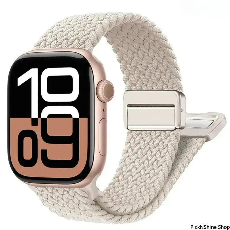 Synthetic Basic Woven Braid Magnetic Smart Watch Band - Braided Nylon Stretch Strap with Magnetic Clasp, Durable Flexible Fashion Accessory for Women, Daily Casual Wear (01 Pink Sand, 02 Smoke Purple, 03 Star Brilliance, 04 Violet)