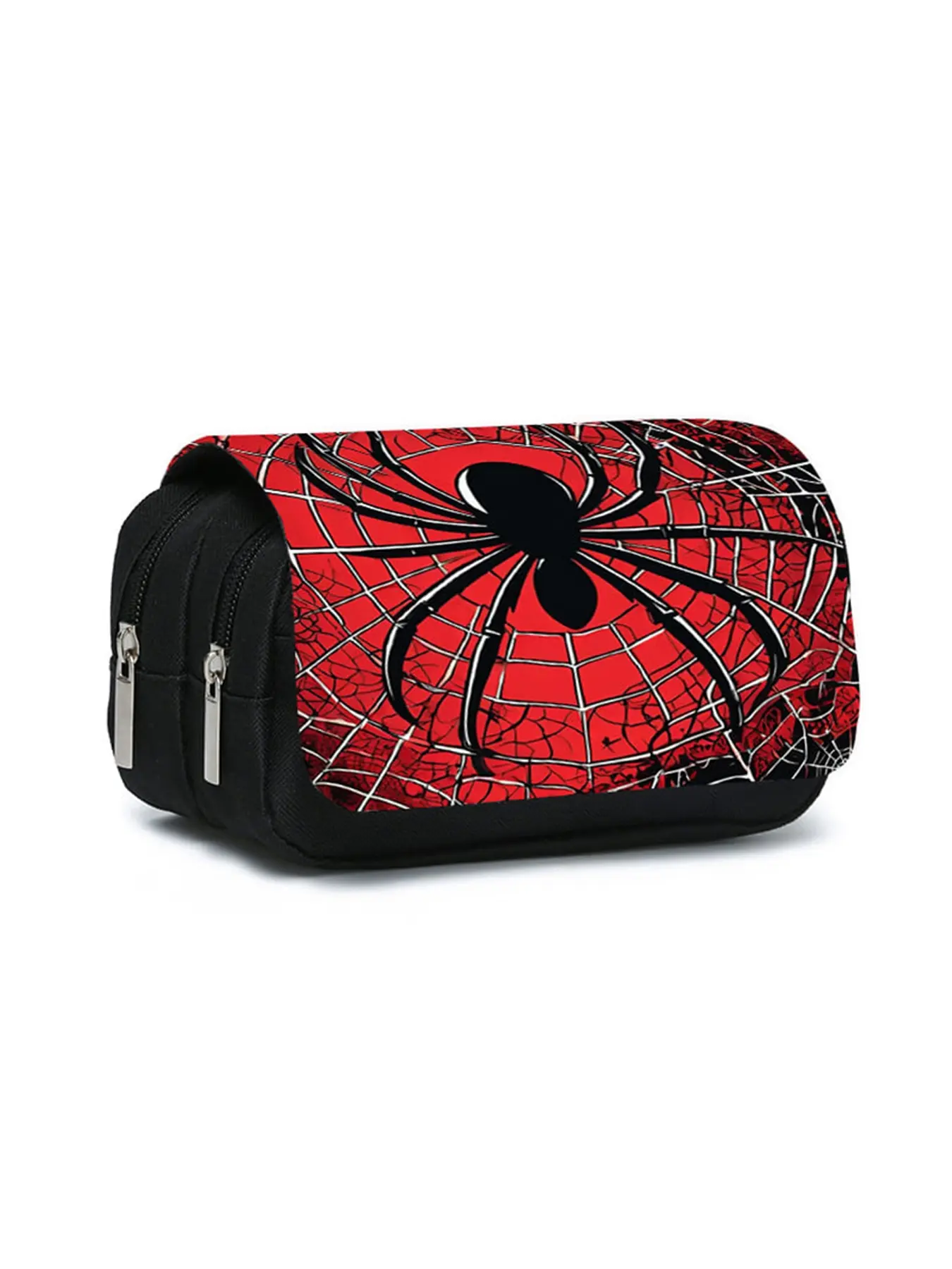 Red spider pattern printed double layer flip pen bag Office Supplies School Supplies