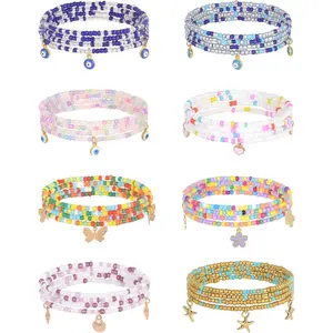 8Pcs 31.5 Inches African Waist Bead Chain Elastic Belly Beads Butterfly Shell Layered Body Chain Colorful Jewelry Accessories for Women