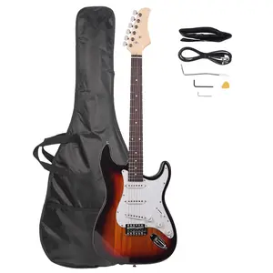 Rosewood Fingerboard Electric Guitar with Cutaway Body Sunset Color 22 Frets 25.5" Scale Adjustable Truss Rod 6-String Includes Gig Bag & Accessories for All Skill Levels