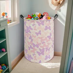 Pink Butterfly Basket - Pink Canvas 1pc Butterfly Storage Basket for Laundry, Laundry Hamper & Room Decor for Boys and Girls