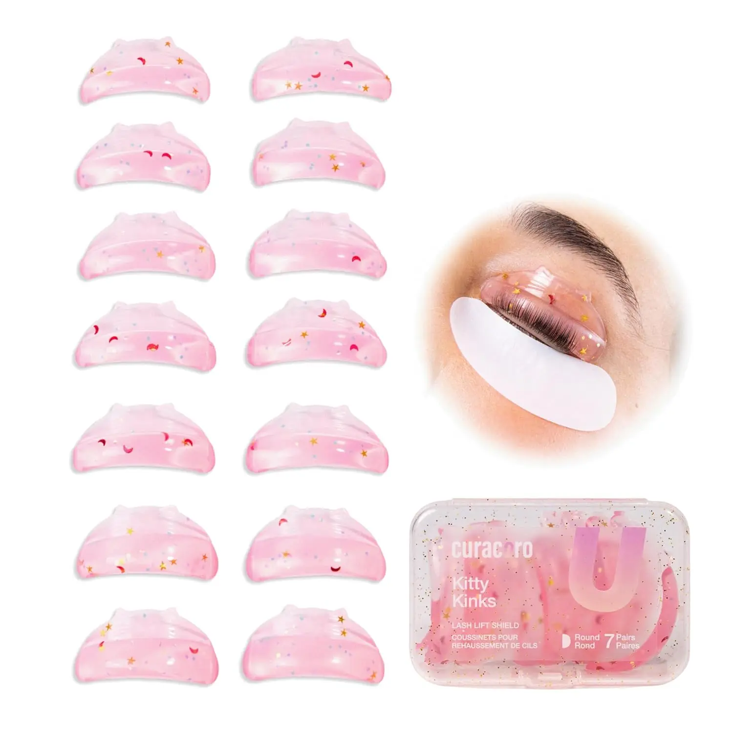 Lash Lift Shields Set, 14 Pcs 7 Sizes Reusable Silicone Rods & Lifting Pads for Eyelash Perming