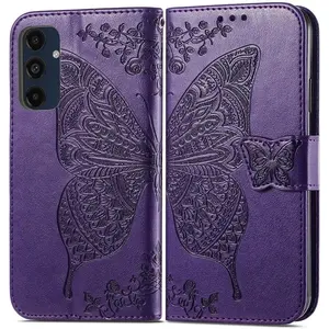 for Galaxy A16 5G Phone Case Wallet,Women Flip Cover with Credit Card Holders Butterfly Embossed PU Leather Stand Wrist Strap Purse Protective Case (Purple)