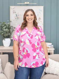 Heimish Women's Short-Sleeve Floral Blouse, S-3X Sizes