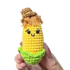 Handmade Amigurumi Crochet Corn with a Hat Plushie