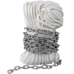 VEVOR Anchor Rode and Chain, 15' x 5/16" Boat Anchor Chain, 1/2" x 200' Nylon Rope, 2.2T Chain Tension Galvanized Steel Chain, Windlass-Grade Three Strand Twist Nylon, Anchor Chain for Boats, Ships