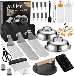 Professional Griddle Accessories Kit Set with Smash Burger Press - Extra Thick Grill Spatula, Turner, Flipper - 38PCS Flat Top Grill Tools Kit for Outdoor Barbecue Teppanyaki Camping Cooking fathersdaygiftideas
