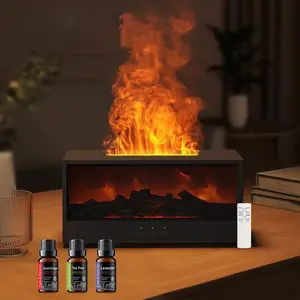 Flame Aroma Humidifier – Winter Dry Air Relief & Summer Essential Oil Diffuser with Calming Night Light Colorful Ultrasonic Flame Diffuser fire humidifier long-lasting scent waterless auto-off humidifier  plants Remote Control Aromatherapy Diffuser usb pl