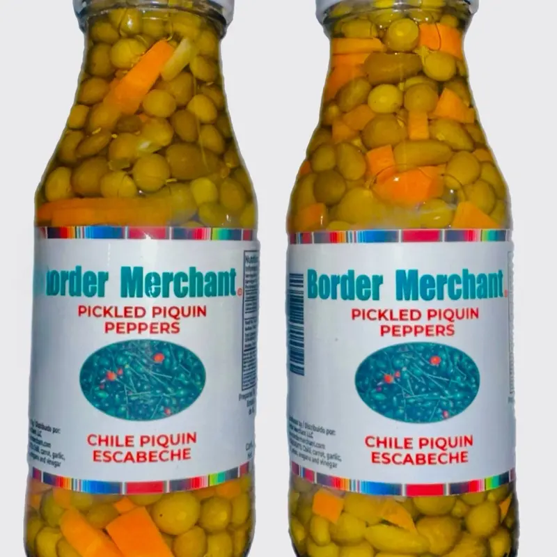 Border Merchant Chile Piquin Del Monte En Escabeche Hot & Spicy Pepper 2 Bottles