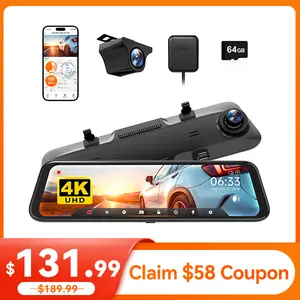 WOLFBOX G850 4K UHD Rearview Mirror Backup Camera Dash Cam with GPS 64GB Card Loop Recording Privacy FathersDayGift Protection 24 Hours Recording 5.8GHz WiFi Connectivity Intelligent Voice Control WDR Super Night Vision TikTokShopHolidayHaul