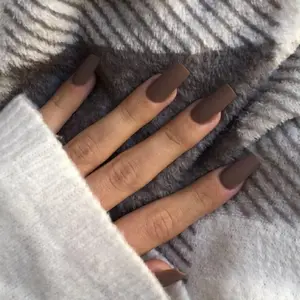 Fall Press on Nails Medium Long Square, Matte Dark Brown Glue on Coffin Fake Nails, Opaque Stick on for Women, Solid Square Tip in 24 Pcs