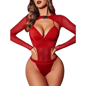 Rave Outfits for Women Festival Sexy Lingerie Bodysuit Buckle Shrug Crop Top Set