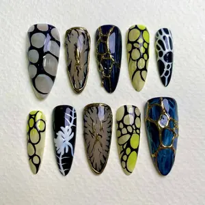 Neural Bloom Green Black Press-On Nails – Alien-Inspired Fake Nails with Sci-Fi Veins & Bio Patterns - DarkNailz