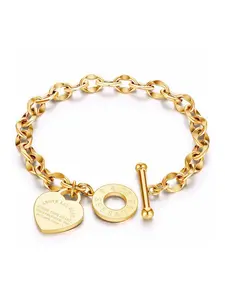 Mother's Day Gift Women's Stainless Steel Bracelet with Letter & Heart Design, Fashion Jewelry Gift for Women & Girls, Multi-Purpose Birthday Present, Letter Link Bracelet