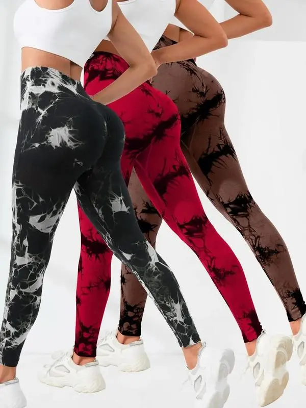 Women's Sporty Chic High Waist Leggings - Seamless Tie Dye Gym Baddie Activewear with Hidden Scrunch, Gym Tights Clothes, Athletic Skinny Pants for Fitness and Yoga Workouts