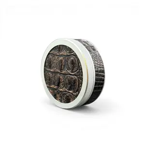 Silver on Brown Embossed Croc Ruk Can | Premium EDC Storage Solution | Airtight Seal for Freshness | 100% Genuine Leather on Top & Band | Anodized Aluminium for Durability | Knurling Lid for Confident Grip | Travel Essentials | Aluminum Metal Canister