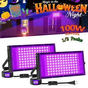 1/2 Packs 100W Black Light Flood Light, Blacklight With standard US plug and switch and 1.8M power cord, for Glow Party, Halloween, Neon Glow, Aquarium,Fluorescent Poster,Body Paint,Glow in The Dark