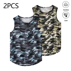 Men’s breathable sleeveless tank top for fitness, cross training, and casual sports; comfortable crewneck home wear; camouflage print with color-block design; colorful printed men’s fashion casual sports tank top/base layer