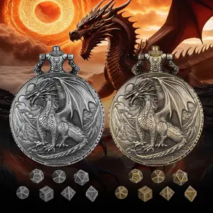 Dice Set With 3D Carved Pocket Watch, Equipped With 7-piece Polyhedral Metal Dice, Role-playing Game Accessories, Men's And Women's Birthday Gifts, Family Gathering Tabletop Games