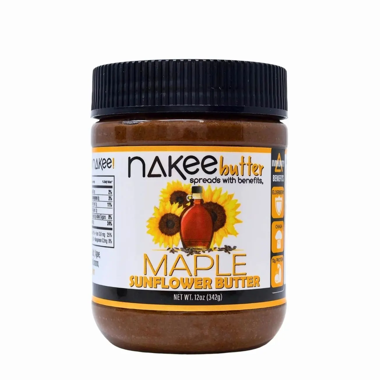 Nakee Butter: Maple Sunflower Vegan Butter, High Daily Protein Nut Spread with 12g Protein, Immune Boosting Blend with Cinnamon, Ginger, Elderberry & More, Low Sugar (12 oz)