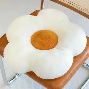 Cute Daisy Flower Seat Cushion Plush Soft Faux Fur Chair Pad Decorative Throw Pillow for Home Bedroom Living Room Aesthetic Room Decor Comfortable Reversible Microfiber Bedding
