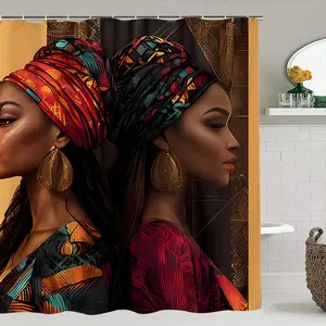 Creative African Cultural Women Portrait Bathroom Decor Set, Bathroom Supplies, Includes Shower Curtain Sets, Mat, Toilet Seat Cover, 12 Hooks, Waterproof, Christmas Gift