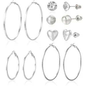 6 Pairs Silver Gold Plated Hoop Earrings Set Hypoallergenic Big Hoop Earrings Stud Earrings for Women Girls