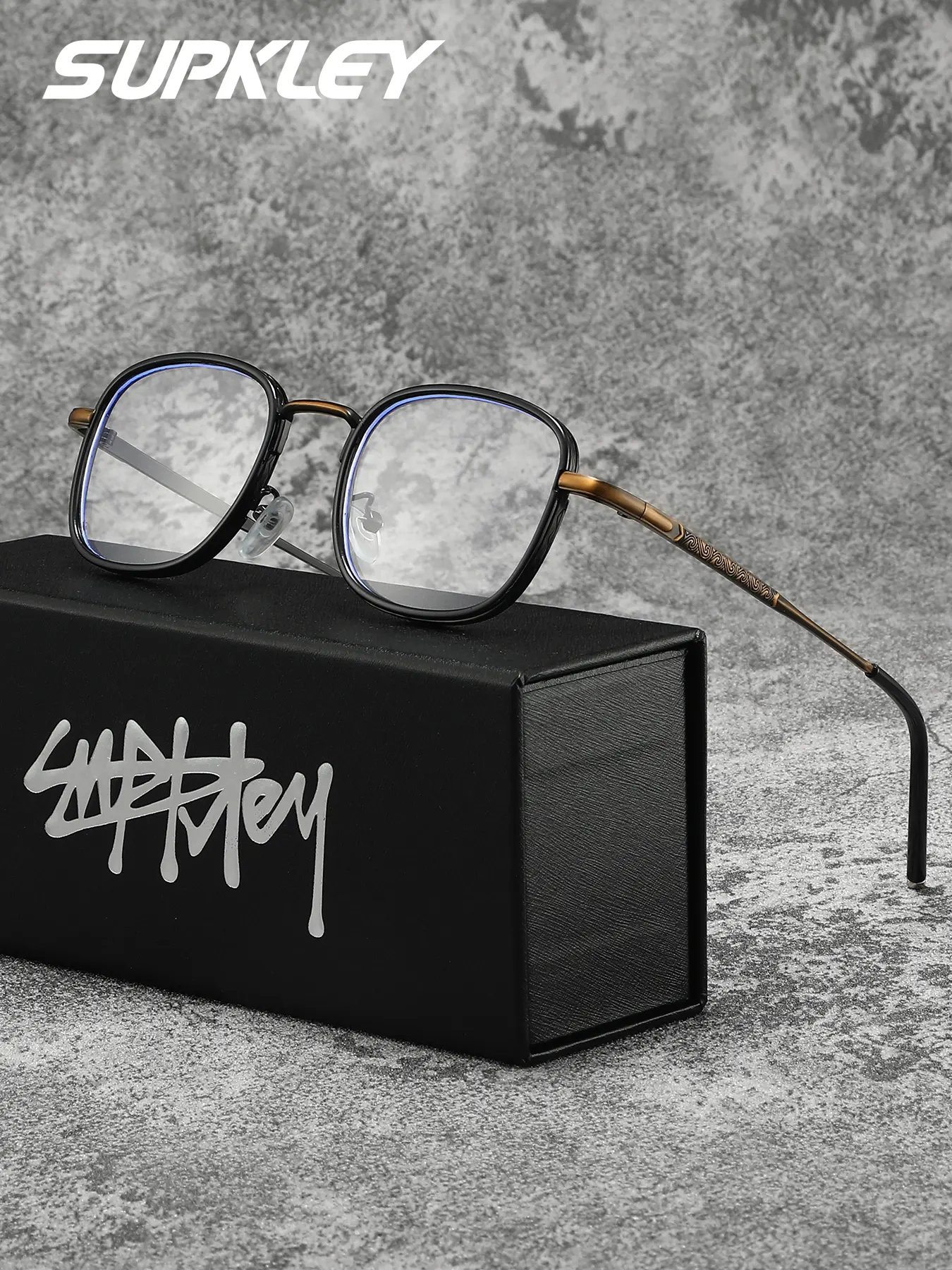 SUPKLEY Classic And Comfortable Colorless Transparent Lenses Men's Round Retro Full Frame Glasses Clear Eyeglasses Stylish Eyeglass Fashionable Decoration Daily Gift Brand Packaging