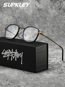 SUPKLEY Classic And Comfortable Colorless Transparent Lenses Men's Round Retro Full Frame Glasses Stylish Eyeglass Fashionable Decoration Daily Gift Brand Packaging
