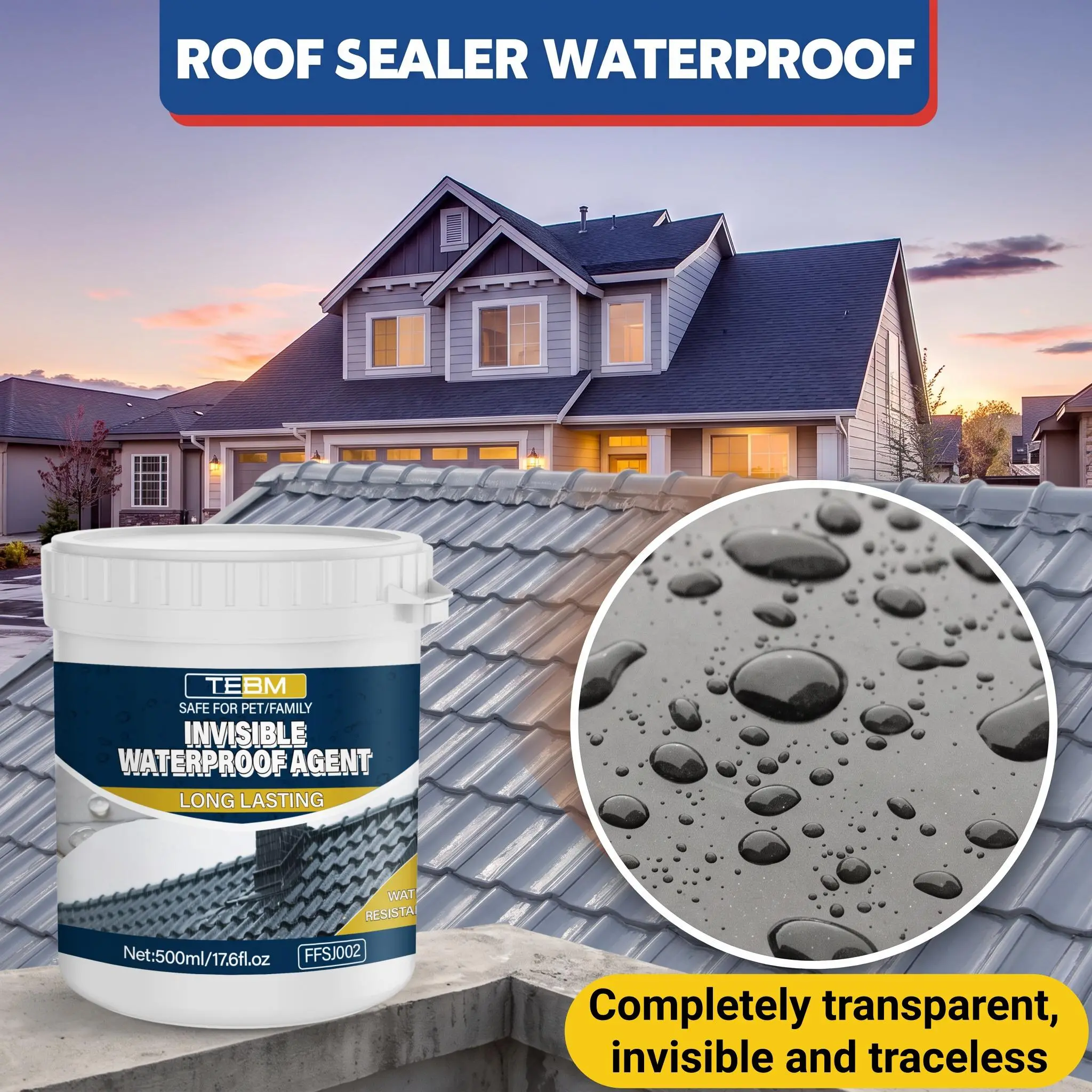 500ml transparent waterproof and leak-proof sealant, suitable for RVs, roofs, bathrooms, kitchens, and roof leak sealing. Tools included.