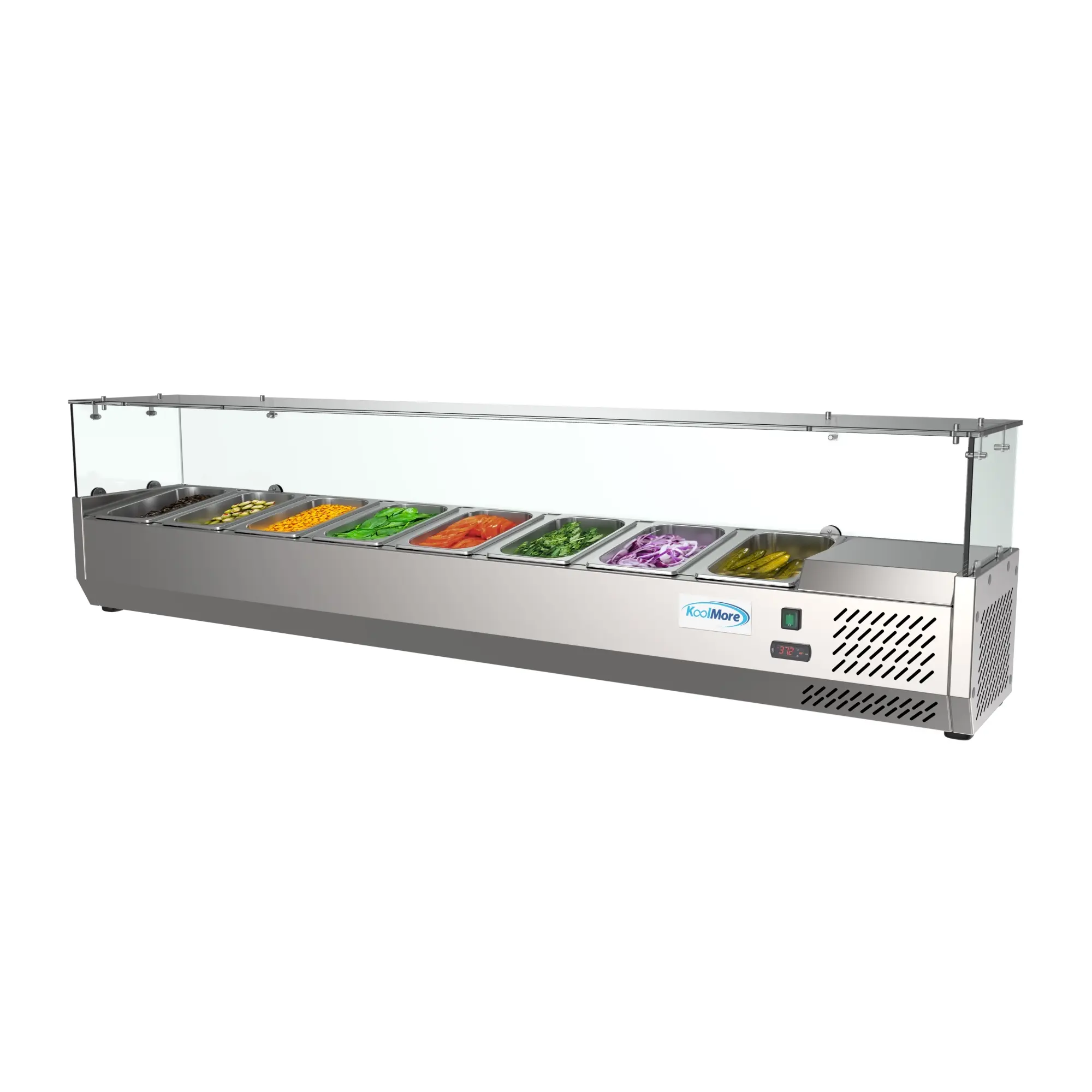 71 in. Eight Pan Refrigerated Countertop Condiment Prep Station - SCDC-8P-SG