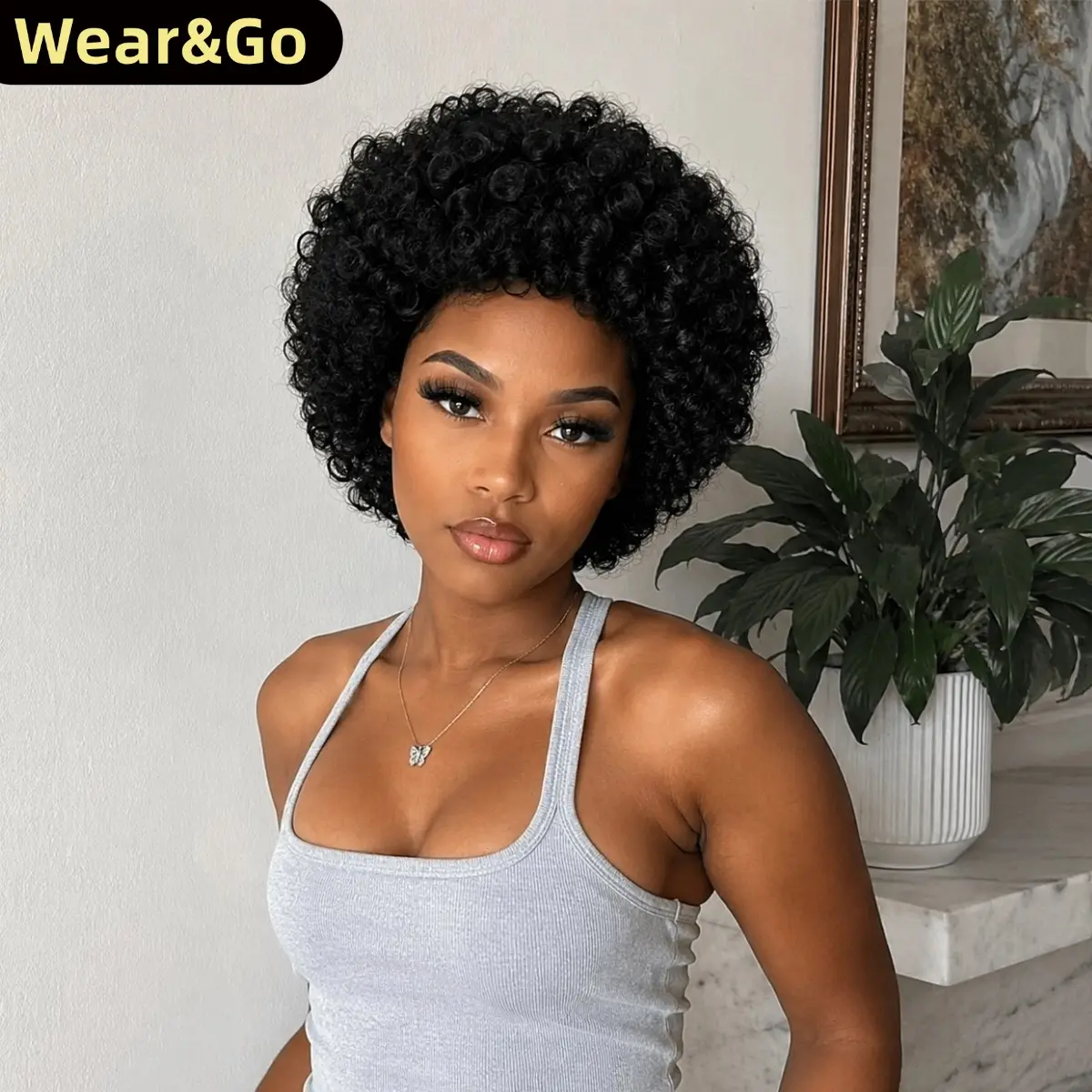 Glueless Wear and Go Human Hair Wig Brazilian Kinky Curly Short Wig Pre Cut Lace Ready to Wear No Glue Beginner Friendly for Black Women Daily Wear Coily Textured Wigs