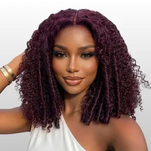 UNice 250% Black Cherry Burmese Curly Wig with Layer Finger Coil Ends Glueless 7x5 Lace Closure Human Hair Wigs No Slip Natural Hairline for Beginners #tiktokshopmemorialday