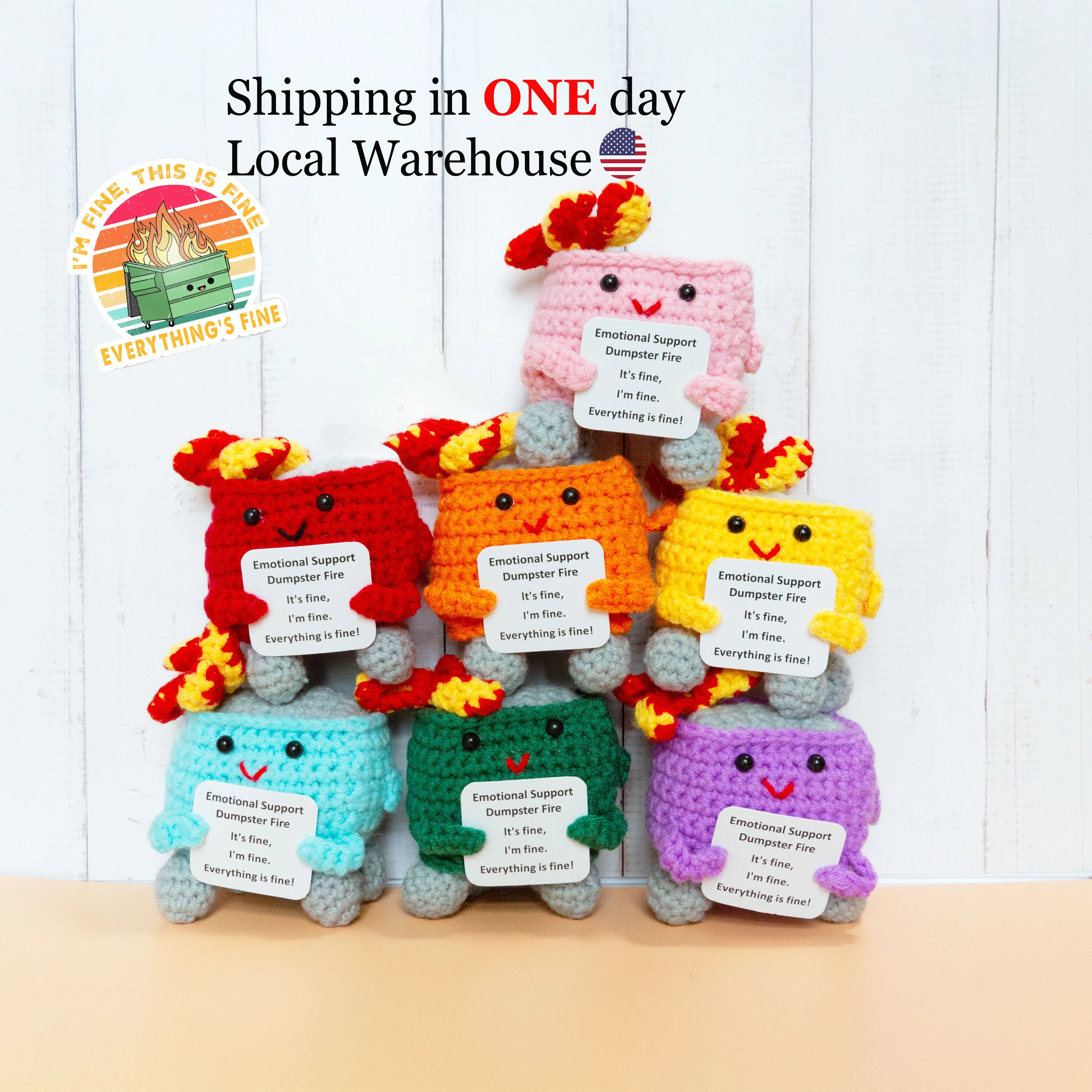 Emotional Support Crochet Dumpster Fire Amigurumi, Buring Fire, Funny Crochet Meme, I'm Fine, Holiday Gift, Crochet Transh Can, Chrismtas