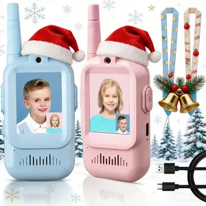 2-Piece Rechargeable Video Walkie Talkies Set, Kids Portable Handheld Radio, Indoor Outdoor Family Games Camping Christmas Gift (blue/)