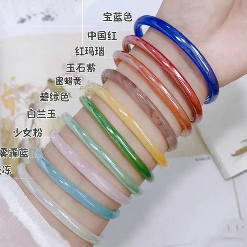 JEWEL-US - Natural Thin Bracelet Handcarved Agate Bangle Bracelets Women Glass Bangle Jade Jewelry Jadeite Jade Bangles Bracelet for Women