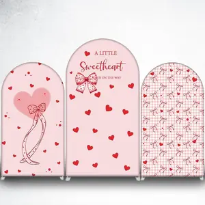 15-day Delivery Pink Heart Bow Arch Backdrop Cover for Valentine's Day and Bridal Shower