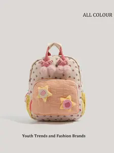 New Cute Strawberry Print Canvas Backpack for Kids, Dopa Color Block Casual Shoulder Bag, All Seasons Schoolbag, Bookbag