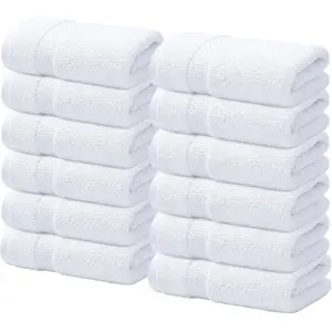 Luxury Wash Cloths for Showering [13x13] – 100% Cotton Washcloths [Pack of 12], Soft and Absorbent Face Towels for Bathroom Wash Clothes, Gym, and Spa (Brilliant White)