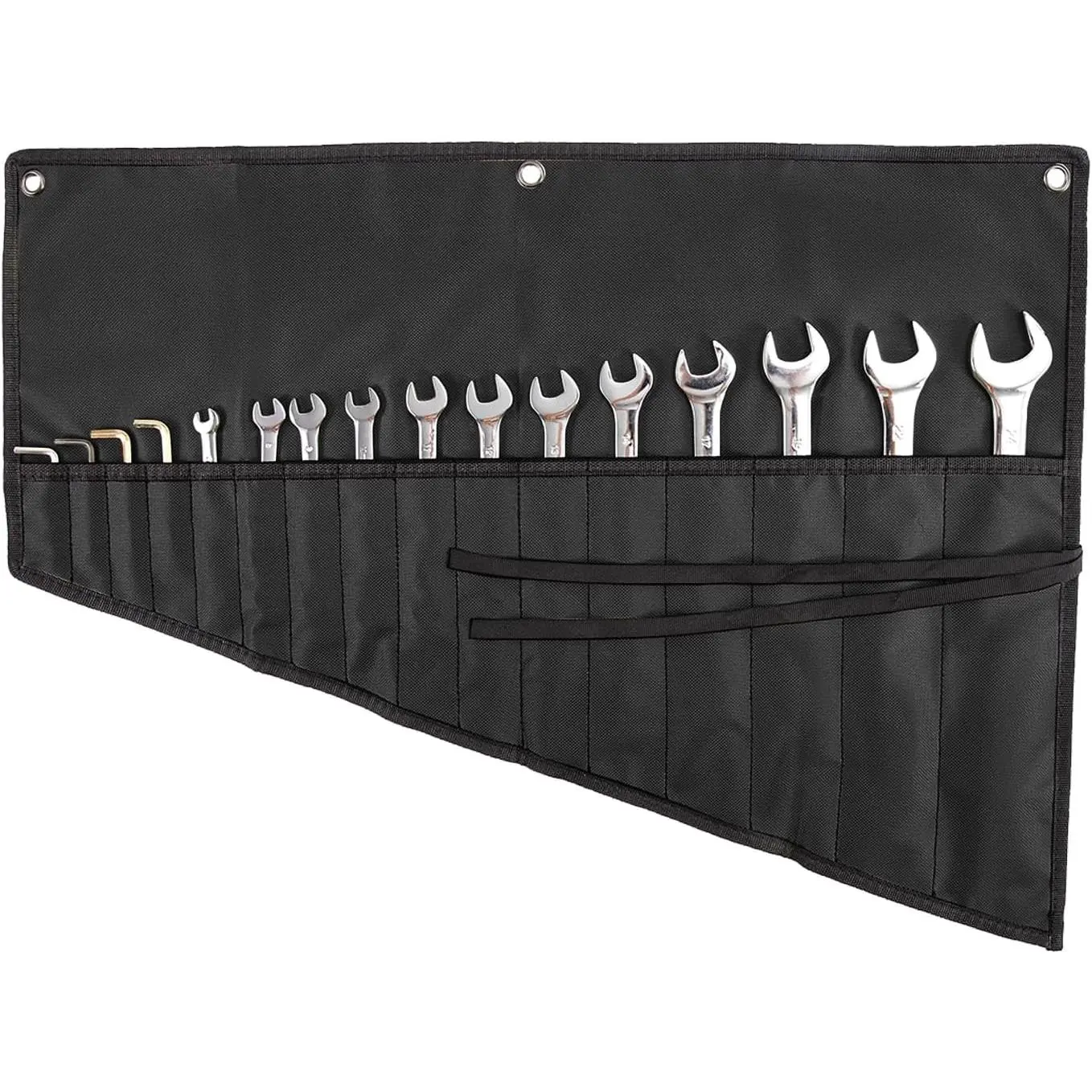 Black 16-Pocket Waterproof Oxford Cloth Wrench Organizer Roll Pouch - Tool Pockets, Home Storage Bag for Garage Mechanics & DIY Professionals