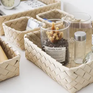 5pcs/Set Multi-Size Handmade Woven Oval Rattan Storage Basket, Home Kitchen Dining Room Coffee Table Fruit And Vegetable Storage Tray, Cosmetic Storage Sundry Basket