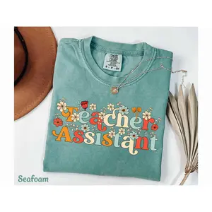 Teacher Assistant Shirt, Spring Summer Floral Teacher Aid Shirt for Substitute Teacher T Shirt, Comfort Colors Tee Cotton Fabric Medium Oversize