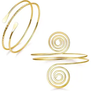 2 count Arm Cuffs  for Women Minimalist Upper Arm Cuff Bangle Band Armlet Adjustable Arm Cuff Bracelet Set