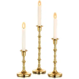 Brass Candlestick Holders for Centerpiece: Set of 3  Taper Candle Stick Holders for  Dining Table Fireplace Decor